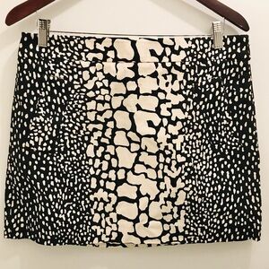 J. Crew Animal Print Mini Skirt 10 A Line black off white cream cotton